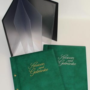 VIOLA SPEISEKARTE A4 mit 5 Sichthüllen grün innen schwarz mit Goldprägung 